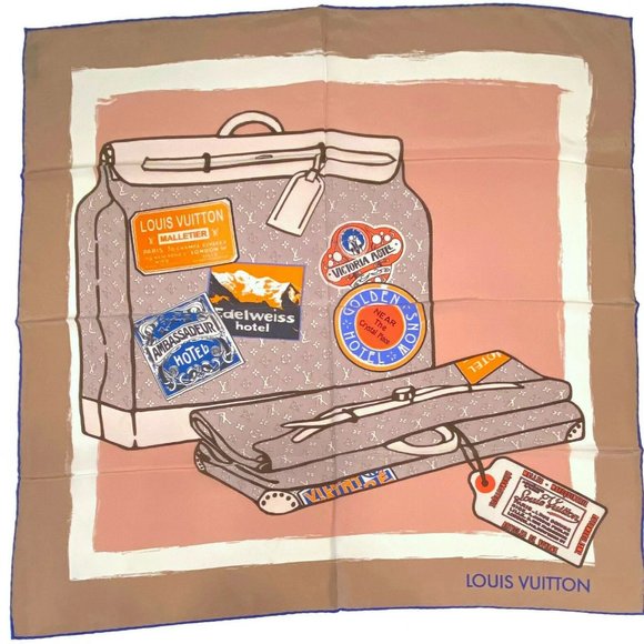 Louis Vuitton 100% Silk Square Scarf Luggage Trunks Motif - Picture 1 of 5
